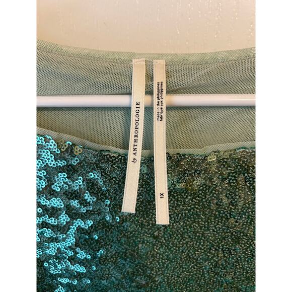 Anthropologie Green Sparkle Short Sleeve Party NYE Top - Picture 3 of 5